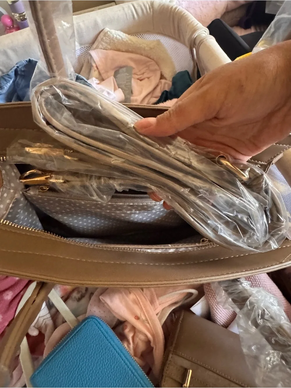 Vegan Suede Satchel Handbag in Taupe with Gold Hardware